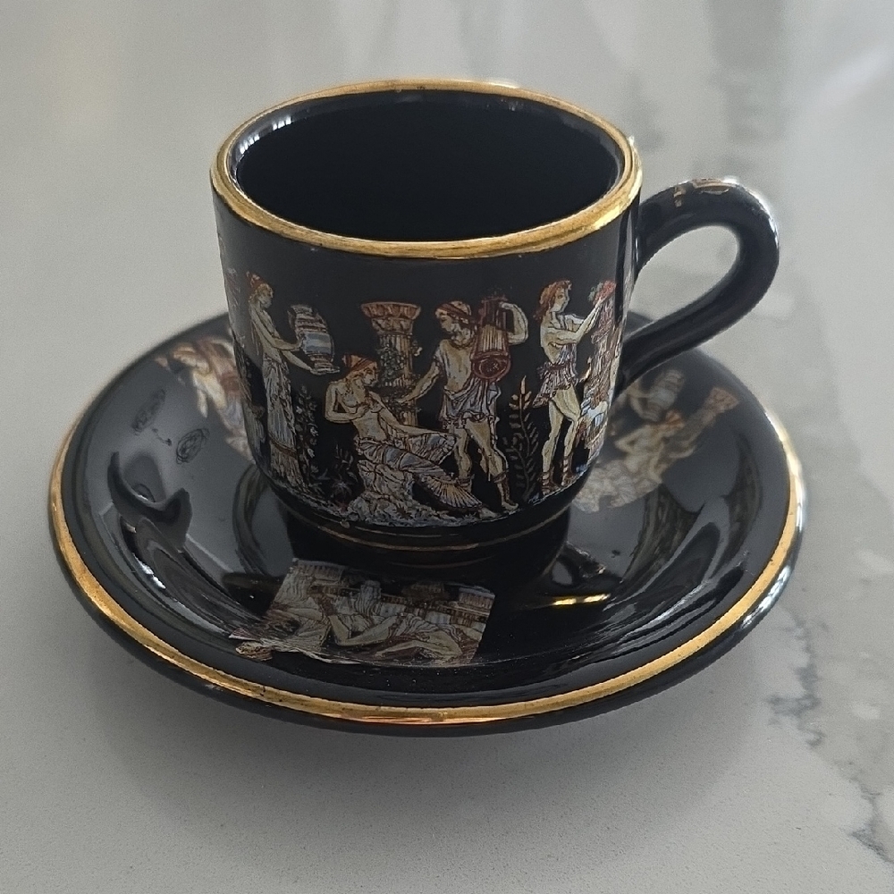 Vintage Espresso Cup And Saucer Made In Greece In 24k Gold.            2/$35